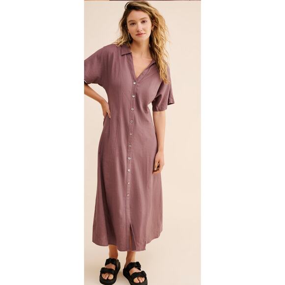 Madewell Dresses & Skirts - Madewell Linen Blend Button Down Carmine Midi Shirt Dress Size 6